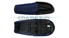 Royal Enfield GT and Interceptor 650 Blue Genuine Leather Dual Seat with Black Cowl - SPAREZO